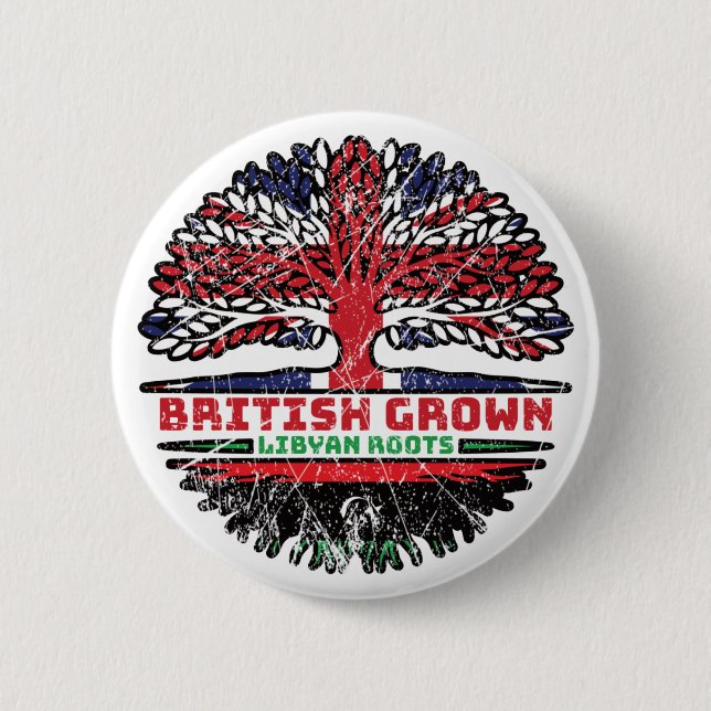 Libya Libyan Uk United Kingdom British Tree Roots Button (Front)