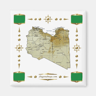 Libya Map + Flags Magnet