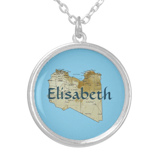 Libya Map + Name Necklace (Front)