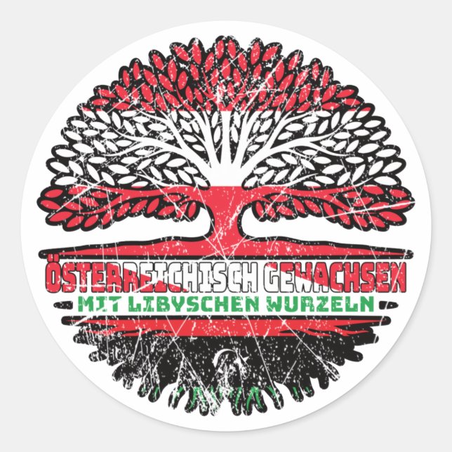 Libyen Libysch Österreichisch Österreich Baum Classic Round Sticker (Front)