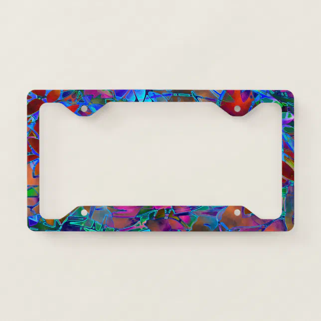 Licence Plate Frame Floral Abstract Stained Glass 