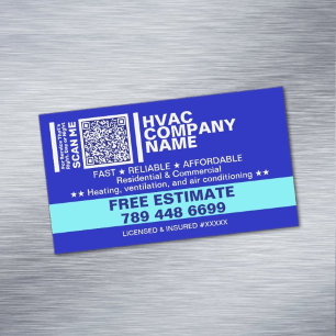 Licence & Qr Code   Blue Professional HVAC  Business Card Magnet