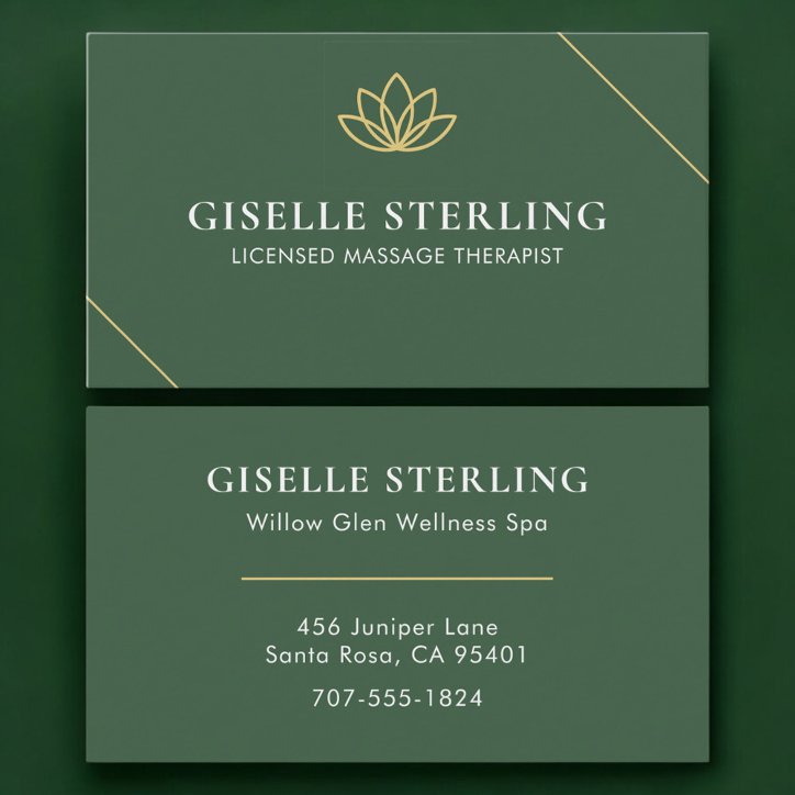 License Massage Therapist Green Gold Business Card