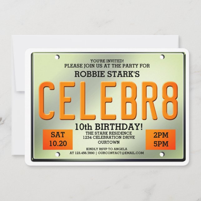 License Plate Birthday Invitations (Front)