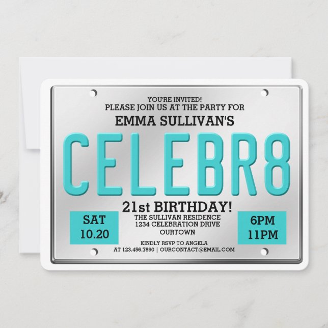 License Plate Birthday Invitations (Front)