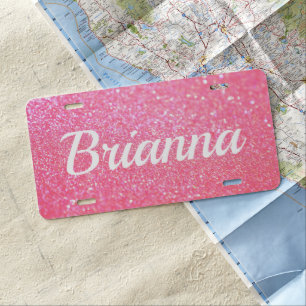 License Plate - Custom Glitter Name Pink