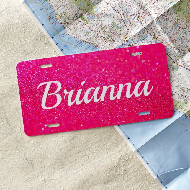 License Plate - Custom Glitter Name Pink (In Situ)