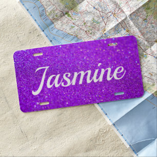 License Plate - Custom Glitter Name Purple