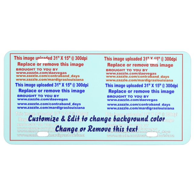 License Plate Dim: 6” x 12”, Plastic Aluminum (Front)