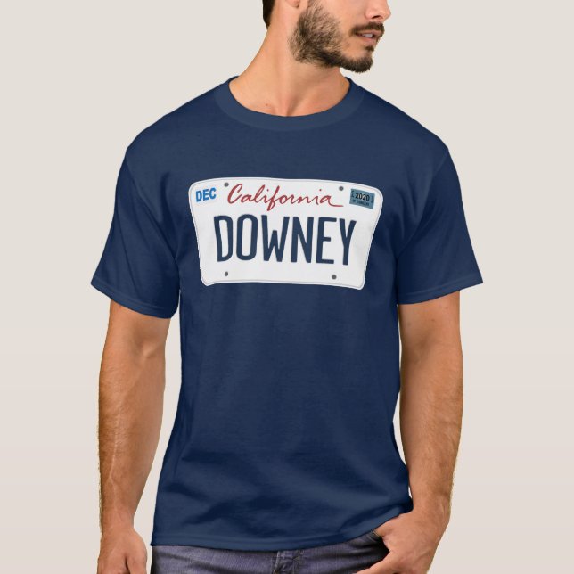 License Plate Downey California T Shirt (Front)