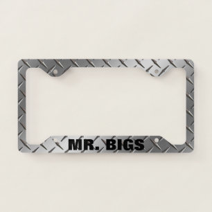 License Plate Frame - Diamond Plate Silver - Text