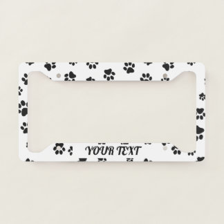 License Plate Frame - Paw Prints White Black