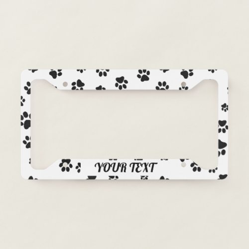 License Plate Frame _ Paw Prints White Black