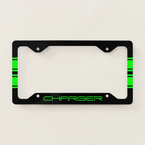 License Plate Frame _ Racing Stripes Lime Green