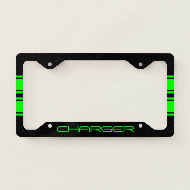 License Plate Frame - Racing Stripes Lime Green (Front)