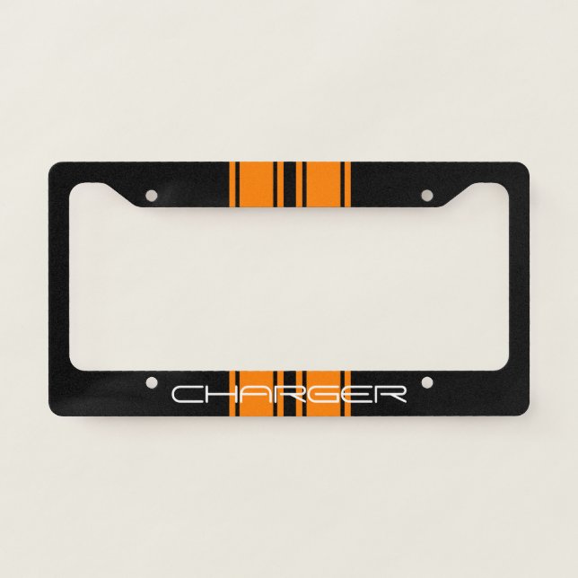 License Plate Frame - Racing Stripes Orange (Front)