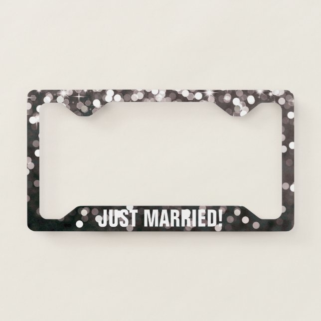 License Plate Frame - Sparkling Just Married (Front)