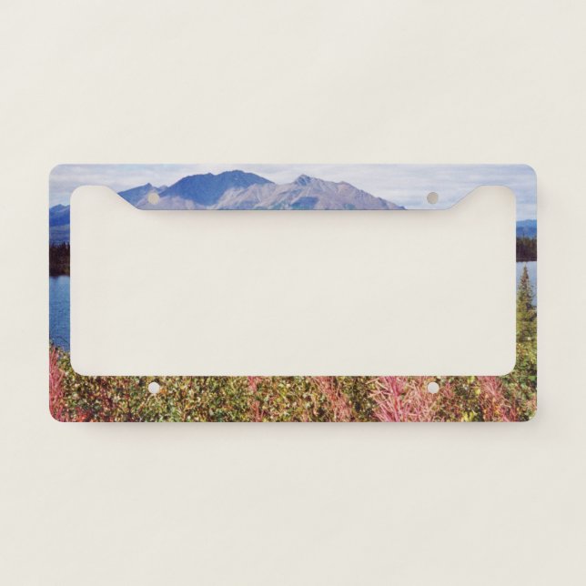 License Plate Frame w/ flowers & mountains (Front)