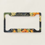 License Plate Frame With Hawaiian Hibiscus Flowers<br><div class="desc">Beautiful,  pretty and contemporary tropical bright orange colored Hibiscus flowers on a dark blue background. Pretty and whimsical design for the hip fashionista or fashion diva,  the hip trendsetter,  vintage retro nouveau deco art style or abstract digital graphic motif lover.</div>