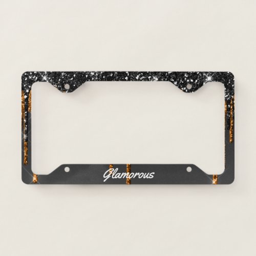 License Plate Frame _ Your Text Glitter Black