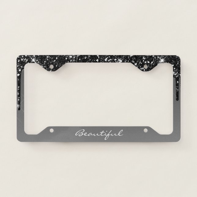 License Plate Frame - (Your Text) Glitter Black (Front)