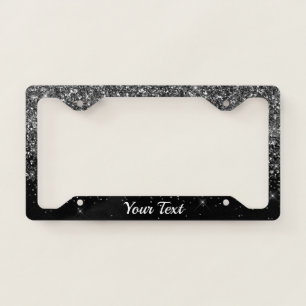 License Plate Frame -Your Text Glitter Black Duo