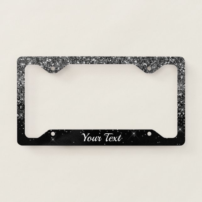License Plate Frame -Your Text Glitter Black Duo (Front)