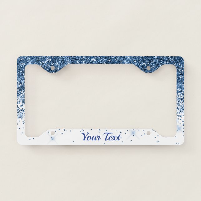 License Plate Frame -Your Text Glitter Blue (Front)