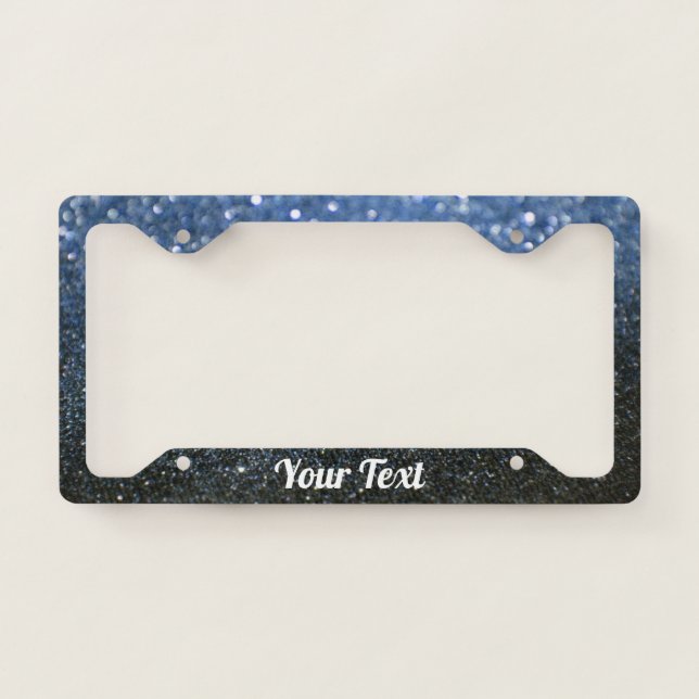 License Plate Frame - Your Text Glitter Blue Black (Front)