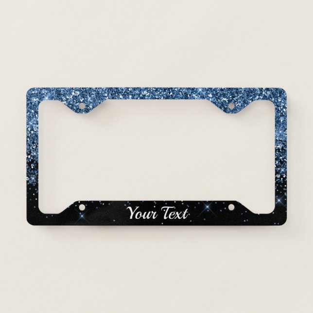 License Plate Frame -Your Text Glitter Blue Duo (Front)