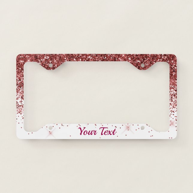 License Plate Frame -Your Text Glitter Burgundy (Front)