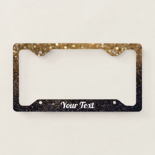 License Plate Frame _ Your Text Glitter Gold Black