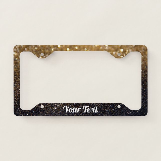 License Plate Frame - Your Text Glitter Gold Black (Front)