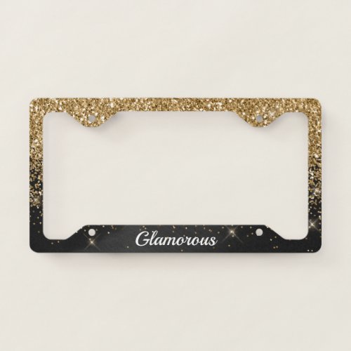 License Plate Frame _Your Text Glitter Gold Black