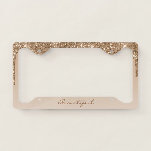 License Plate Frame _ Your Text Glitter Gold Duo