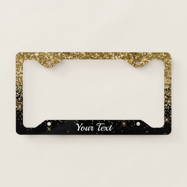 License Plate Frame -Your Text Glitter Gold Duo (Front)