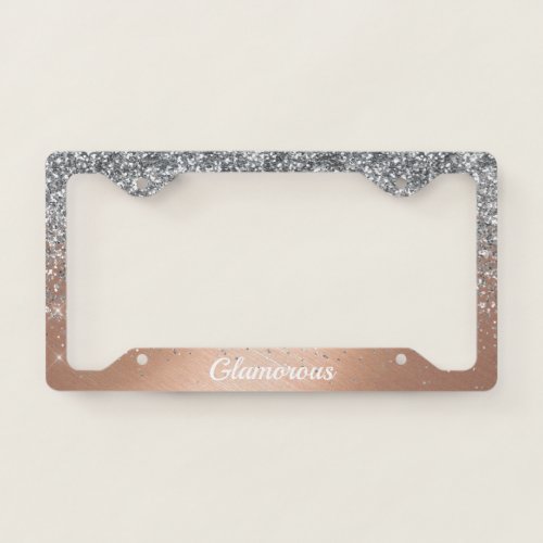 License Plate Frame _Your Text Glitter Gold Rose