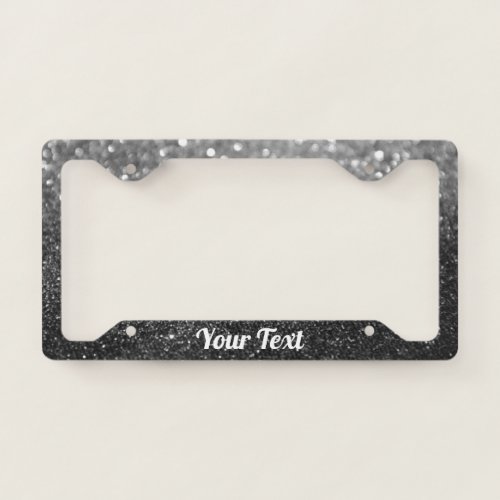 License Plate Frame _ Your Text Glitter Grey Black