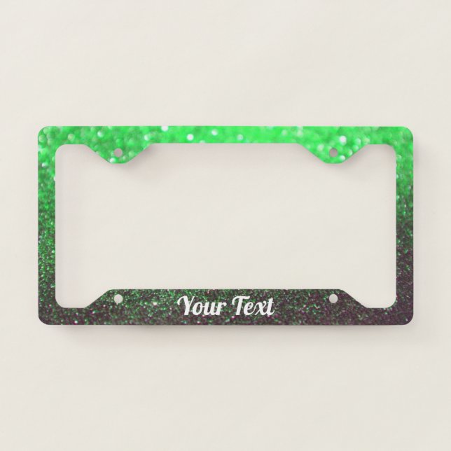 License Plate Frame - Your Text Glitter Lime Black (Front)