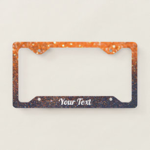 License Plate Frame-Your Text Glitter Orange Black Frame