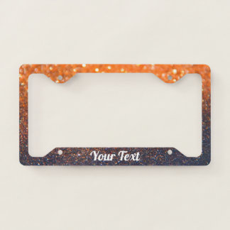 License Plate Frame-Your Text Glitter Orange Black Frame