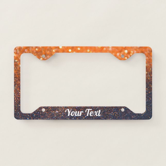License Plate Frame-Your Text Glitter Orange Black Frame (Front)