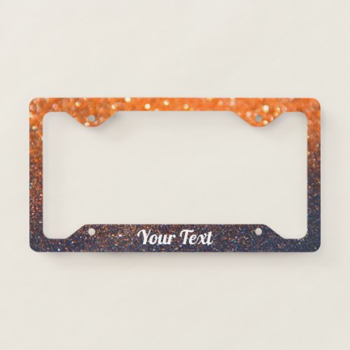 License Plate Frame_Your Text Glitter Orange Black License Plate Frame