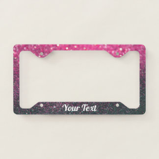 License Plate Frame - Your Text Glitter Pink Black