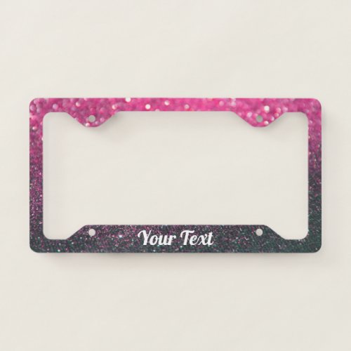 License Plate Frame _ Your Text Glitter Pink Black