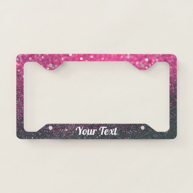 License Plate Frame - Your Text Glitter Pink Black (Front)