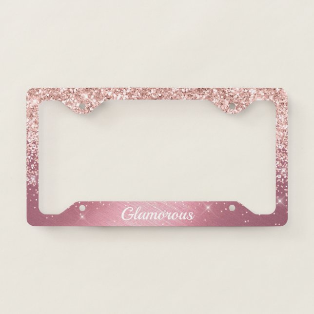 License Plate Frame -Your Text Glitter Pink Purple (Front)