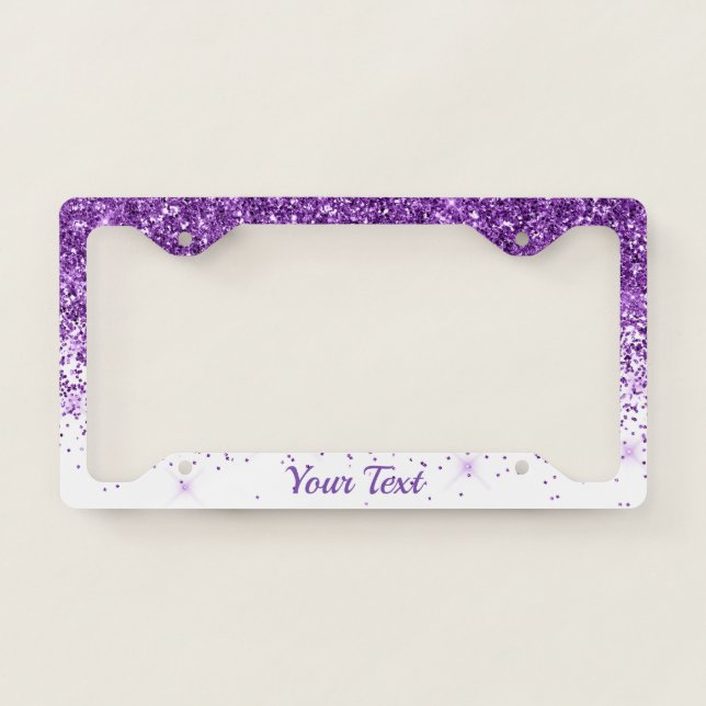 License Plate Frame -Your Text Glitter Purple (Front)