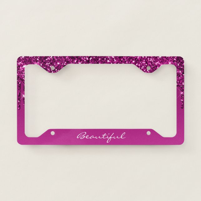 License Plate Frame - (Your Text) Glitter Purple (Front)