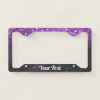 License Plate Frame-Your Text Glitter Purple Black